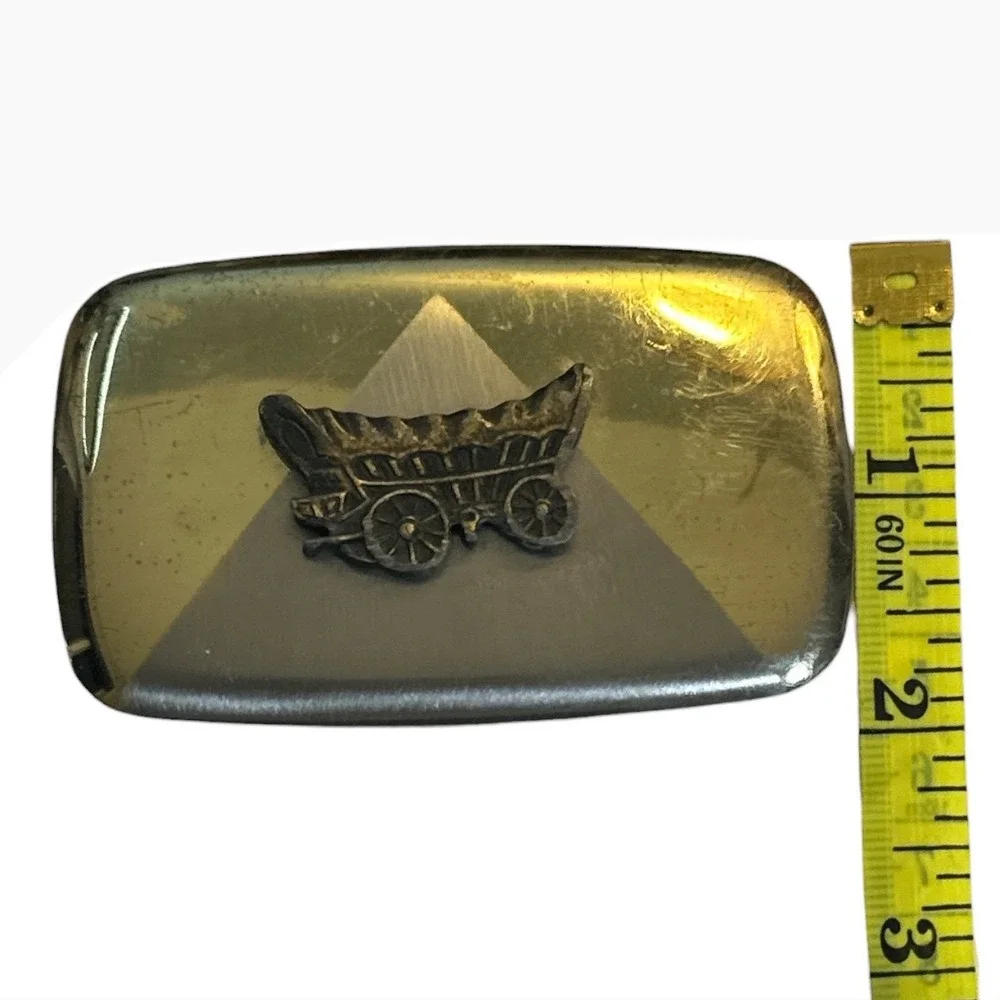 Vintage Covered Wagon Belt Buckle Two Tone Gold Silver Western Made in USA